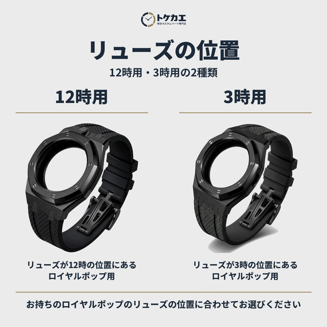 リューズの位置：12時用・3時用の2種類