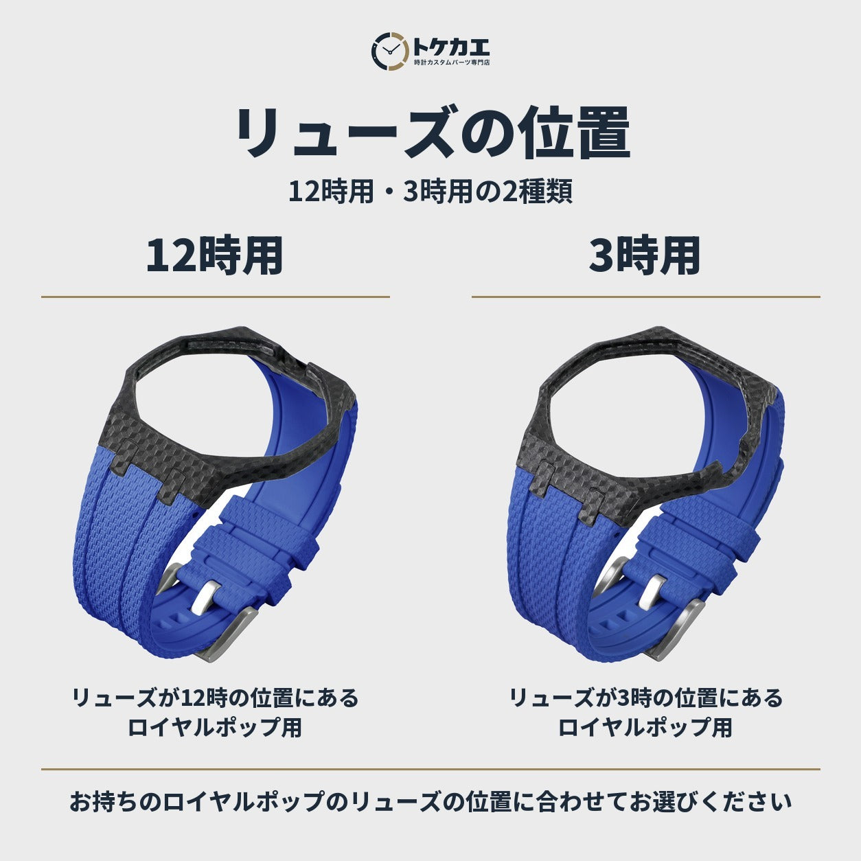 リューズの位置：12時用・3時用の2種類